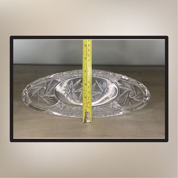 Vintage Pinwheel Crystal Cut Oval Boat Shaped Bowl - Picture 8 of 8